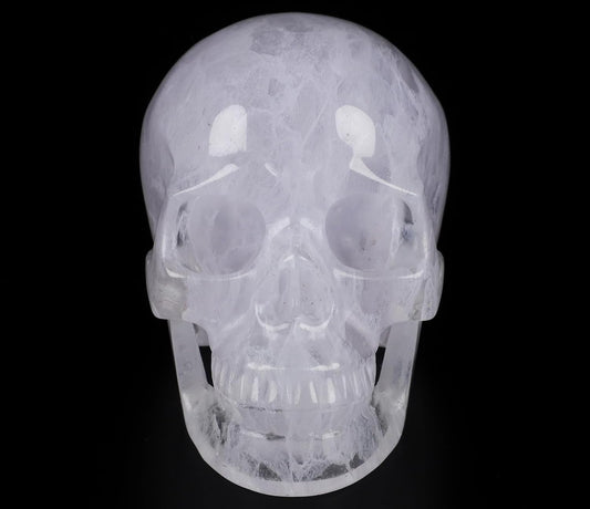 5.0” Smelted Quartz Crystal Skull, Hand Carved Gemstone Fine Art Sculpture, Reiki Healing Stone Statue.2781